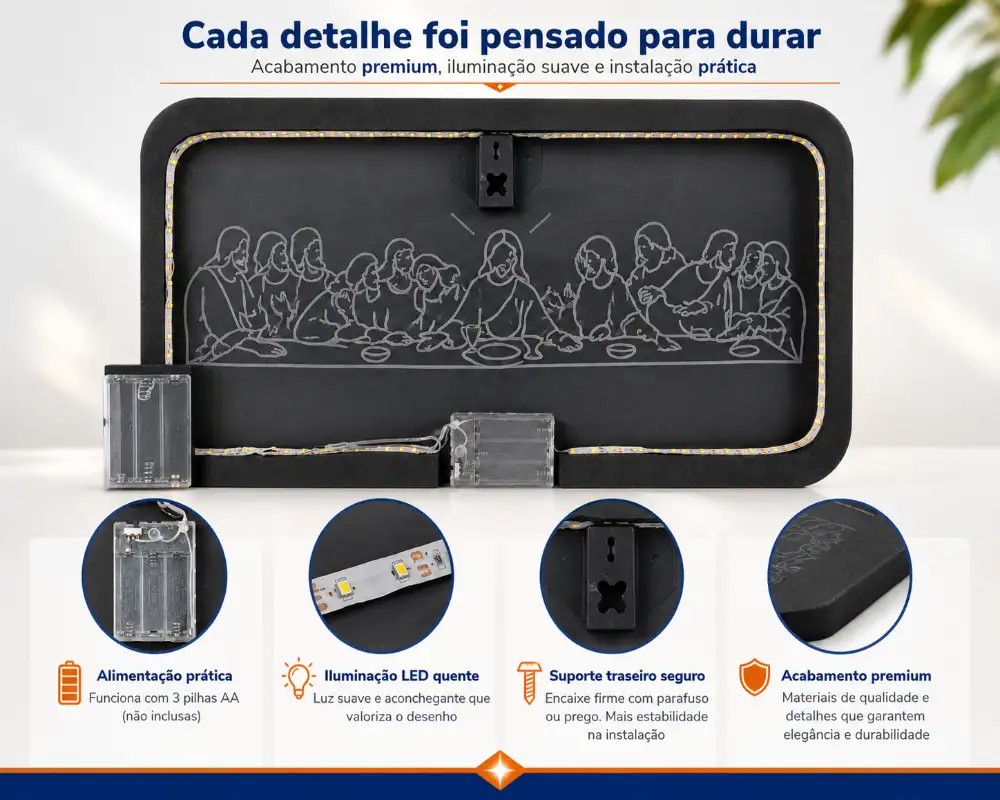 Espelho Decorativo Última Ceia 60x25cm LED a Pilha - Imagem 2